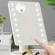 LED Countertop Makeup Mirror With Stand, 360 Degrees Rotation Vanity Mirror, Adjustable 16 Leds Lighted LED Screen Touch Beauty Mirror, Portable Luminous Cosmetic Mirrors, Birthday Gift For Girls And Women,Free gift of ten times the small round mirror, the color of the small round mirror matches the color of the mirror - White - View 3