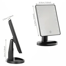 LED Countertop Makeup Mirror With Stand, 360 Degrees Rotation Vanity Mirror, Adjustable 16 Leds Lighted LED Screen Touch Beauty Mirror, Portable Luminous Cosmetic Mirrors, Birthday Gift For Girls And Women,Free gift of ten times the small round mirror, the color of the small round mirror matches the color of the mirror - White - View 4