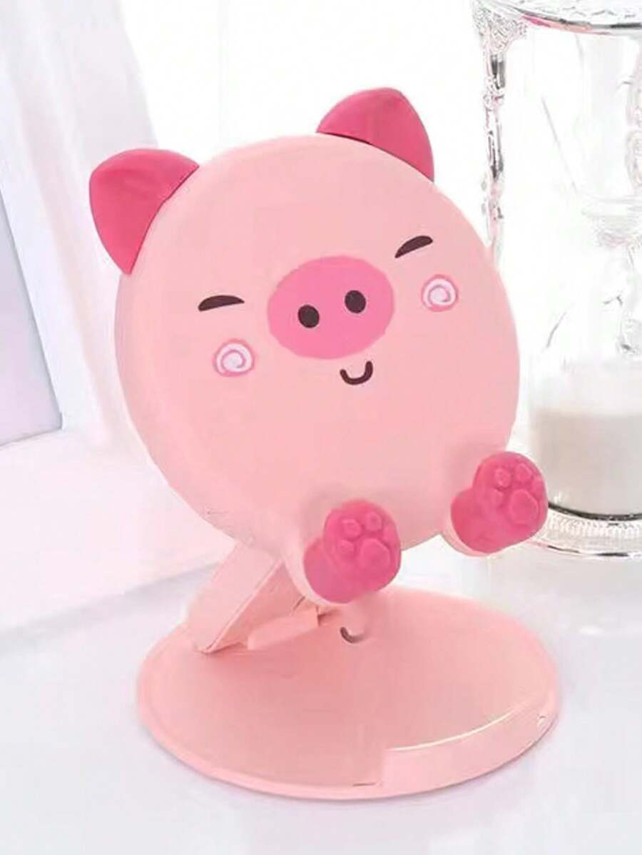 Cartoon Pig Shaped Phone Holder Compatible With IPhone, Android Phone, Gift For Birthday, Family, Friends Phone Stand, Phone Accessories - Pink - View 1