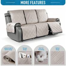 1/2/3 Seat Waterproof Recliner Sofa Cover, Non Slip Recliner Chair Covers, Washable Reclining Couch Cover Outdoor Cushion Covers Garden Furniture Protector With Elastic Straps Pocket For Pets, Cats, Dogs Cream - 奶油 - 查看 7