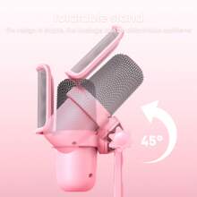 ONIKUMA M630 USB Gaming Microphone Pink Cute Wired Microphone With Rotatable Stand Game Microphone One-Touch Mute  Podcast Microphone For PC Gamer - Pink - View 6