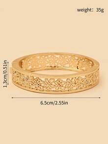 1pc Classic 3d Hollow Out Flower Design All-match Alloy Bangle Accessory - Gold - View 4
