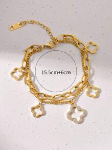 1pc Fashionable Double Layered Four-Leaf Clover Titanium Steel Bracelet For Women, Versatile Accessory