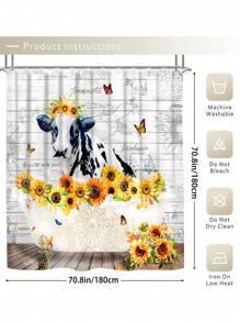 1入組牛、向日葵、浴缸圖案淋浴簾或廁所地毯墊,4入組豪華防水淋浴簾組,附12個淋浴簾掛勾 - 彩色 - 查看 2