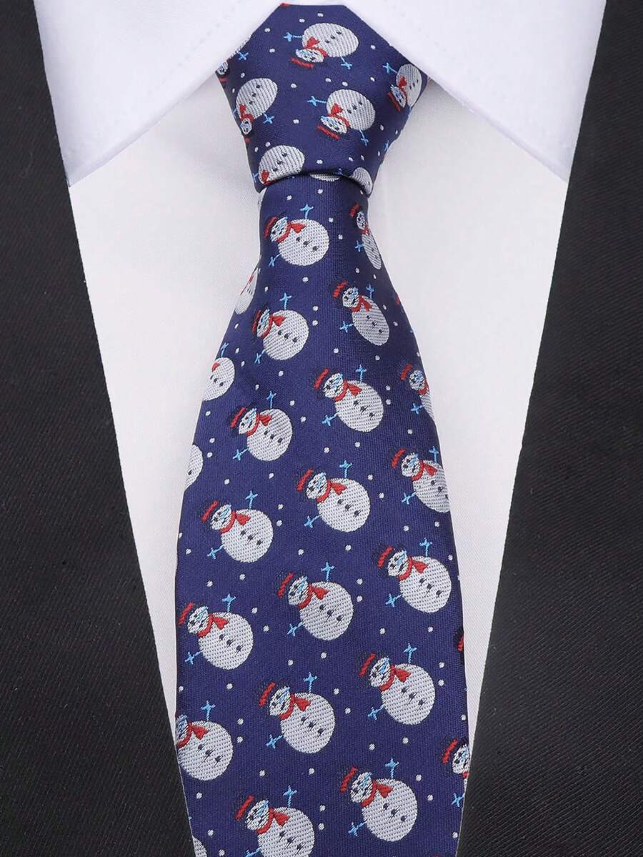 ZONFAZ 1條男士7cm時尚休閒節日紅/綠/藍聖誕元素領帶,適用於聖誕節和派對慶祝活動