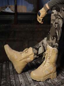 High-Top Combat Training Boots, Outdoor Hiking Boots, Non-Slip And Wear-Resistant Outdoor Sports Boots, Work Shoes, 45 Large Size Men's Shoes, Security Shoes - Khaki - View 2