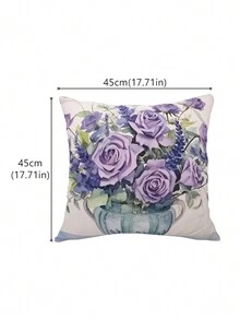 1個雙面印花天鵝絨靠墊套,古董紫色玫瑰圖案 - 彩色 - 查看 2