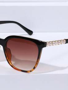 上黑下豹紋色時尚金屬款女士太陽眼鏡 - 咖啡棕 - 查看 3