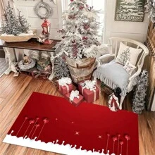 1pc Crystal Velvet Christmas Santa Claus Cartoon Non-Slip Waterproof Absorbent Mat, For Kitchen/Bathroom/Entryway - Red Star Carpet - View 3