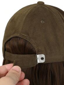 One-piece Hat & Wig Combination For Ladies - 16 Inches Mid-length Water Ripple Synthetic Fiber Matte High Temperature Wig Cap - Suitable For Daily Wear, Baseball Hat Style - Brown - View 5