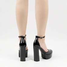 JENN ARDOR Women's Platform Chunky Block High Heels Pumps Ankle Strap Closed Toe For Dress Wedding Party Shoes 5 Inch - 黑色 - 查看 4