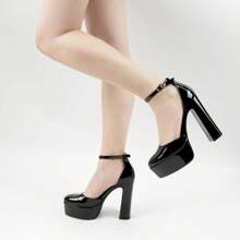 JENN ARDOR Women's Platform Chunky Block High Heels Pumps Ankle Strap Closed Toe For Dress Wedding Party Shoes 5 Inch - 黑色 - 查看 3