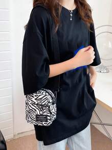 Mini Bolso Cruzado Simple Y Versátil Con Estampado De Leopardo De Moda De Tela De Nailon - Blanco y Negro - Ver 2