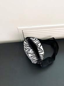 Mini Bolso Cruzado Simple Y Versátil Con Estampado De Leopardo De Moda De Tela De Nailon - Blanco y Negro - Ver 5