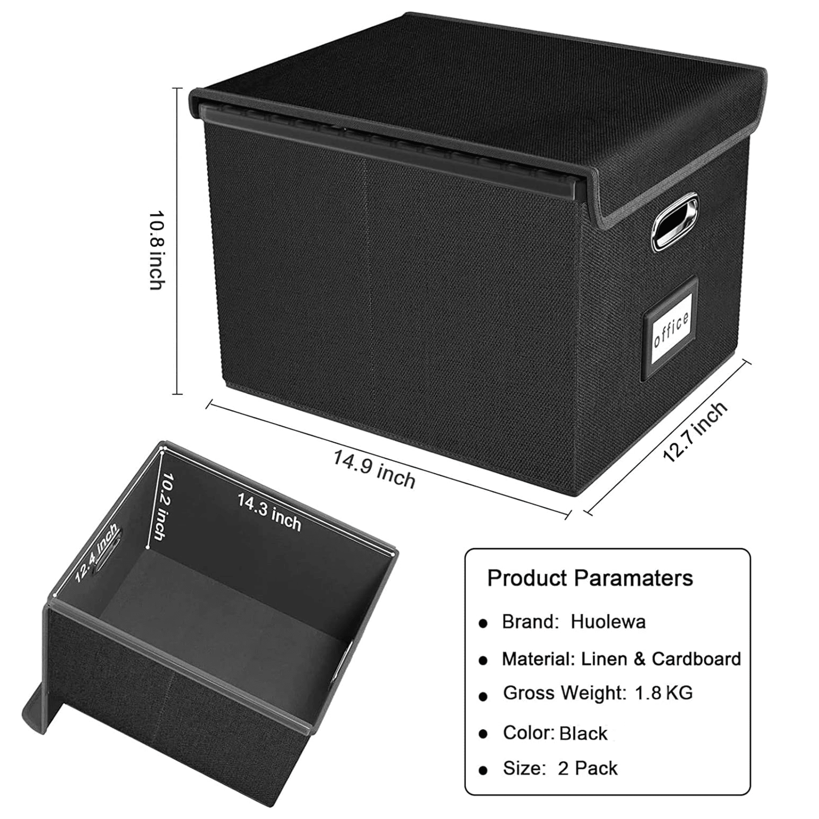 Upgraded Collapsible File Storage Organizer Boxes with Lids, Portable Large Linen Hanging Filing