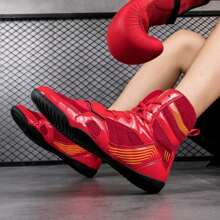 專業男士高筒拳擊鞋格鬥散打軟底運動訓練摔角輕便防滑耐磨減震深蹲健身鞋 - 紅色 - 查看 3