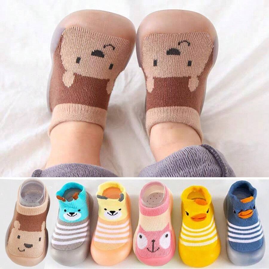 1雙寶寶防滑軟底行走鞋襪,透氣矽膠底,適用於室內和室外活動 - 棕色 - 查看 1