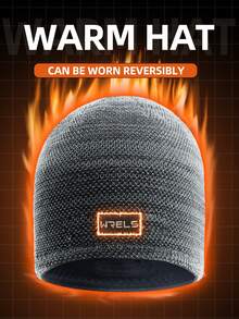 1pc Autumn/Winter New Style Double-Sided Knit Hat With Ear Flap, Suitable For Cold Weather - dark gray and black - View 3