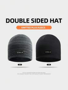 1pc Autumn/Winter New Style Double-Sided Knit Hat With Ear Flap, Suitable For Cold Weather - dark gray and black - View 4