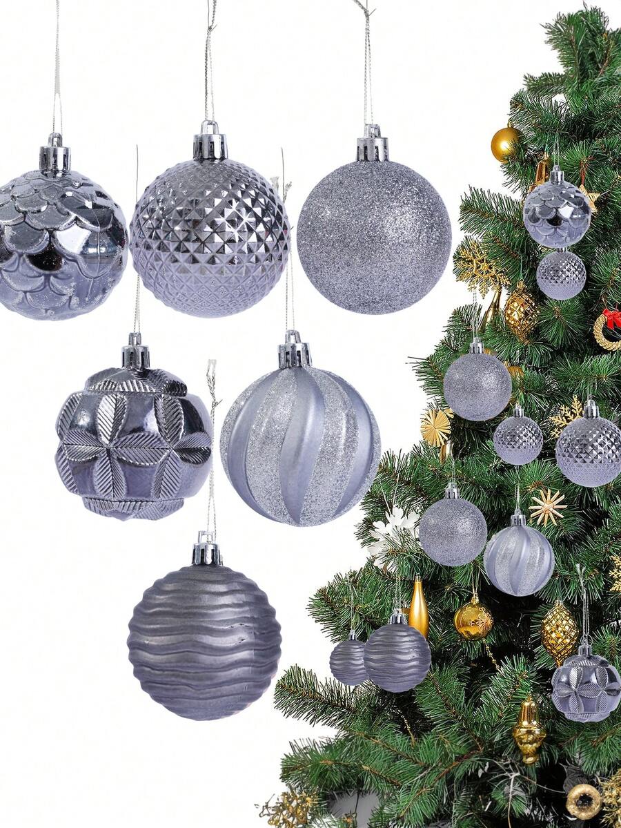 12pcs Christmas Ball Ornaments Set, Silver Painted Christmas Tree