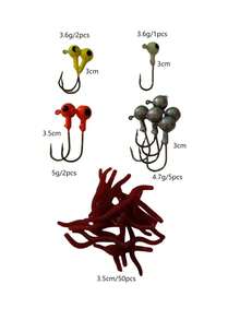 60入組紅蟲設計釣魚餌,適用於戶外釣魚、鱸魚釣、海釣等 - 彩色 - 查看 2