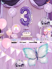10pcs-40 Inch Purple Number 0-9 Balloons With Purple Butterfly Pattern, Aluminum Foil Balloon For Birthday Party, Decoration Supplies - Multicolor - View 5