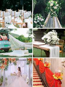 1pc White Soft Mesh Netting Fabric Material For Diy Decoration - White - View 6