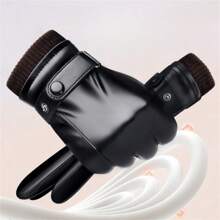 kissyouths 冬季女性pu洗皮革登山戶外騎行摩托車加加厚保暖防風防寒手套觸控防滑手套旅行滑雪手套黑色 - 黑色 - 查看 7