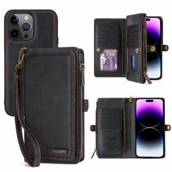 Wallet Style Phone Case With Card Holder, Removable Magnetic Protective Phone Case, Pu Shockproof Wallet, Suitable For Women/men, Phone Case Wallet With Wrist Strap, Compatible With Iphone/samsung-blue