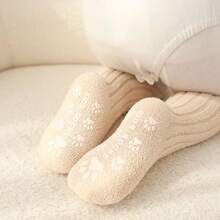 1雙嬰兒冬季厚實保暖防滑袜子,地板袜,適用於幼童男女,高膝紅白條紋袜,適用於嬰幼兒