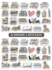 2 jeux de 22 designs de stickers assortis pour la rentrée scolaire. Stickers de livres, chats, citations pour les amateurs de livres, les lectrices et les enseignants.