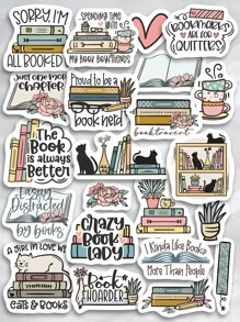 2 Sets Von 22 Designs Cartoon Buch Katze Buchsammler Briefpapier Sortierte Aufkleber Nette Buchliebhaber Leseratte Lesen Mädchen Zitat Lehrer Aufkleber