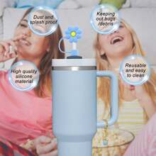 3PCS Straw Topper Fits 0.4In Reusable Straws With 1PC Initial Personalized Letter Charm Silicone Straw CoverTumblers Accessories (3pcs Flower+1pc Letter), Mother's Day Gift