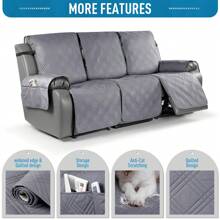 1/2/3 Seat Waterproof Recliner Sofa Cover, Non Slip Recliner Chair Covers, Washable Reclining Couch Cover Outdoor Cushion Covers Garden Furniture Protector With Elastic Straps Pocket For Pets, Cats, Dogs Light Grey - 淺灰色 - 查看 6