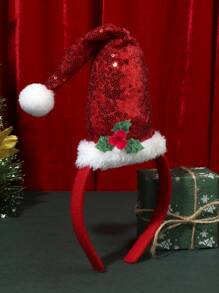 1 件紅色亮片帽子造型聖誕裝飾髮帶 - 紅色 - 查看 1