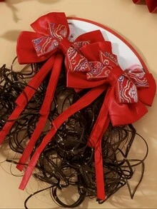 2入組紅色蝴蝶結夾式女士髮飾,新年髮飾,甜美,可愛,節慶氣氛,是節日和日常使用的理想禮物