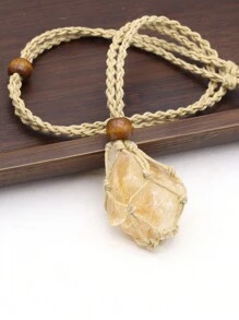 1條自然原石項鍊網袋編織繩鍊女式珠寶禮物2-3厘米