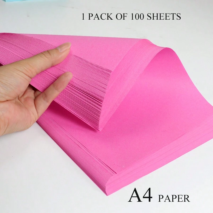 1包100張a4大紅色彩色複印手工紙,多功能學生兒童摺紙用紙,適用於印刷和複印 - 玫紅色 - 查看 1