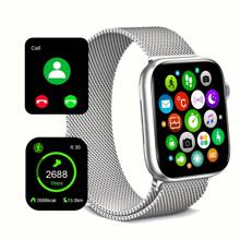 1入組不限男女款銀色米蘭磨砂不鏽鋼表帶1.83英寸觸控多功能電子智能手錶，具備多種運動模式，照片拍攝，社交媒體控制，消息通知，在Android和iOS系統兼容功能。