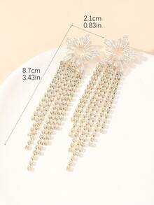 1對時尚奢華長鏈流蘇耳環,鑽石鋯裝飾,適用於女性宴會、婚禮