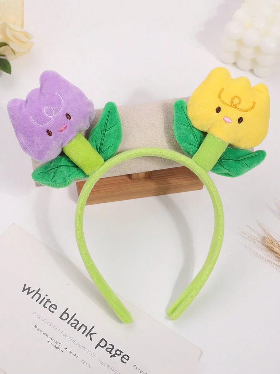 1頂韓國風格可愛創意毛絨鬱金香花飾頭帶適用於少女,適合拍有趣的照片道具 - 彩色 - 查看 1