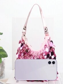 Bolso De Mano De Fiesta Mini Con Cuentas Brillantes Y Material Seleccionado - Rosa Fucsia - Ver 6
