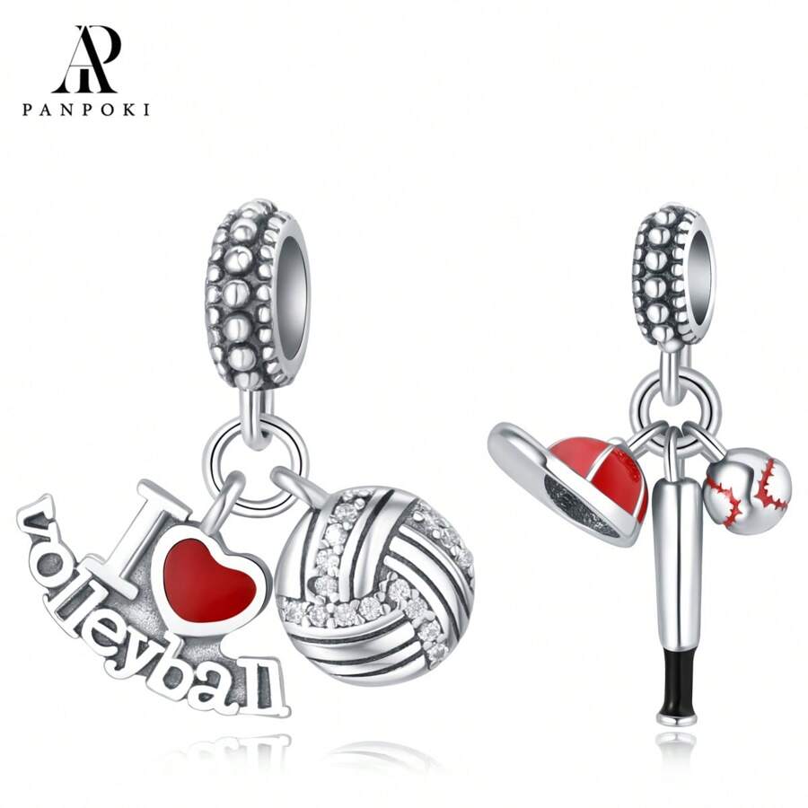 PANPOKI 1 件 925 纯银运动趣味球我爱排球吊坠原创手链项链 DIY 珠宝适合生日礼物女性礼物