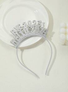 New Year Hair Accessory, Silver Glitter 'bye 2023 Hello 2024' Letter Hair Hoop