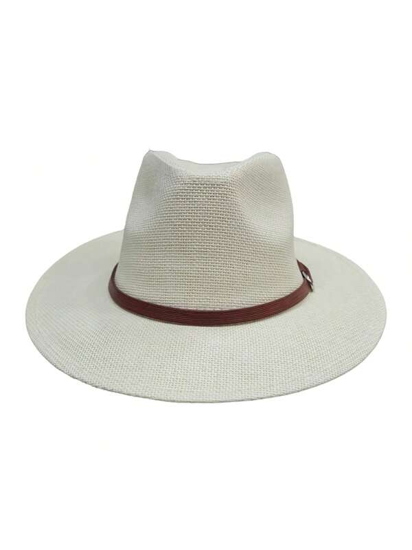 Sombrero hombre vaquero Jazz Con Hebilla De Cinturón En Color Sólido Y Estilo Británico Para Hombres, Adecuado Para Fiestas Y Para Hacer Lucir Encantador Durante Viajes Y Decoración Sombrero De Paja Para Parejas, Sombrero paja Para El Sol, Sombrero Para Caballero, Sombrero Para Playa Vacacional