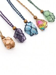 1條自然原石項鍊網袋編織繩鍊女式珠寶禮物2-3厘米