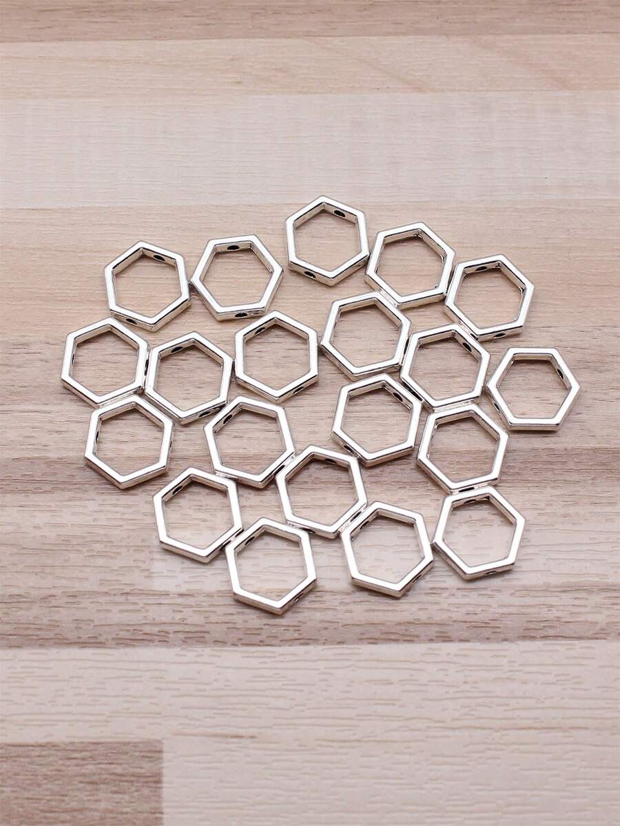 20 件/袋 11x11 毫米（0.43x0.43 英寸）古董銀色六角形蜂窩穿孔珠吊墜適合 Diy 珠寶製作 - 古銀色-20pcs - 查看 1