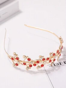 1 Pieza Diadema Brillante Con Forma De Corazón 3d De Pedrería Y Metal Para Chicas Adolescentes - Rojo - Ver 3