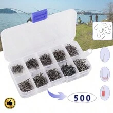 500 Piezas Kit De Anzuelos Pesca Afilados Con Caja - Negro - Ver 1