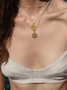 Uma das 12 peças de encantos de constelação do zodíaco para material de pingente de joias, suprimentos de cor dourada DIY para colar, pulseira, brincos e acessórios de joias, material de aço inoxidável que não é fácil de perder a cor - Ouro amarelo - Visão 3